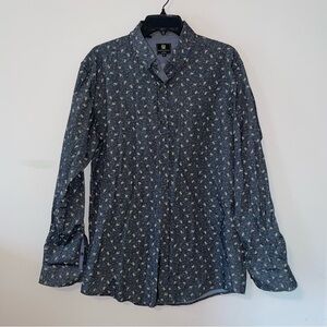 Steel & Jelly London Raven Print Long Sleeve Button Down Shirt Size XL